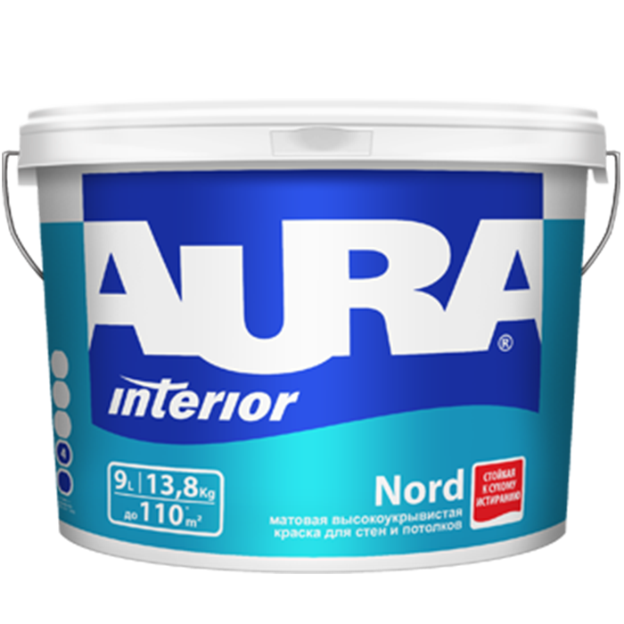 Краска Aura Nord 9л для стен/пот высокоукрыв.А